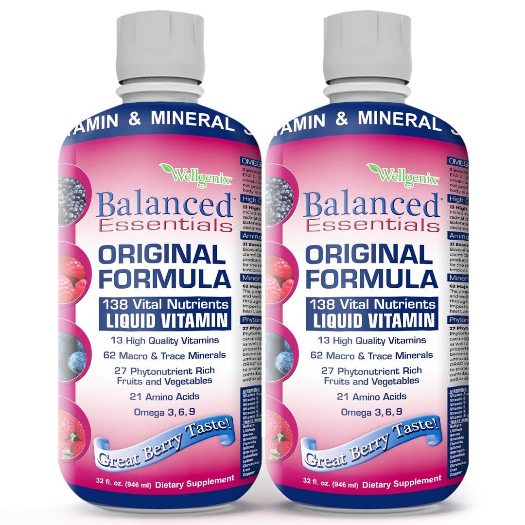Wellgenix Wellgenix Balanced Essentials Plus New Formula - Berry Flavor 32oz (Pack of 2) - Liquid Vitamin - Complete Multivitamin Supplement - Immune Boosting & Overall Health - Adults, Kids, Toddlers