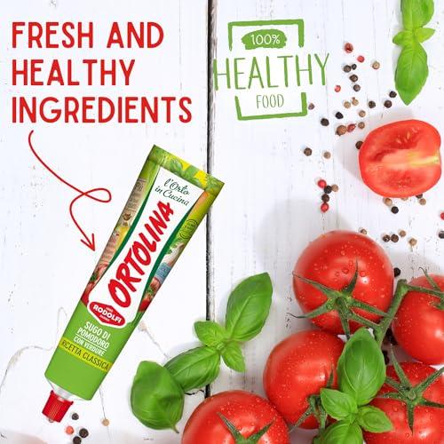 Rodolfi Tomato Paste Tube \"Ortolina\" Rodolfi Sauce, 130 gr (4.5 Oz) - Pack of 2, Authentic Italian Product with Fresh Tomatoes and Vegetables, Imported from Italy, Additive-free