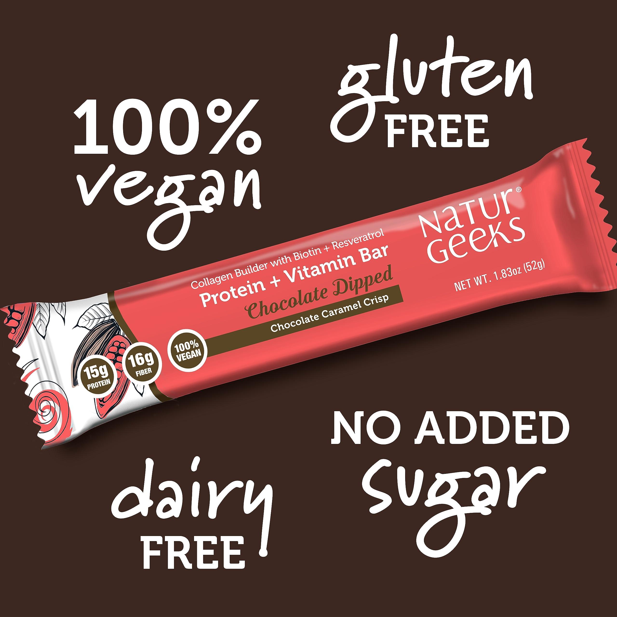 NaturGeeks NaturGeeks Vegan Protein Bars - Gluten-Free, Plant-Based Non-Dairy Healthy Snacks with No Added Sugar, Vitamins, Biotin & 15g High Protein for Meal Replacement Chocolate Caramel Crisp (12 Count)