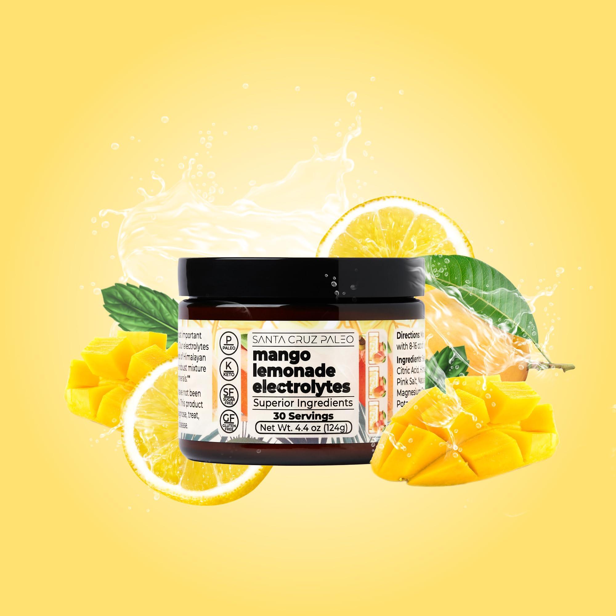 Santa Cruz Paleo Santa Cruz Paleo Real Salt Electrolytes Powder, Mango Lemonade, Hydration Drink Mix Made with Himalayan Pink Salt, Sea Salt, Gluten Free, Keto, Sugar Free, Paleo, 30 Servings, 1 Jar