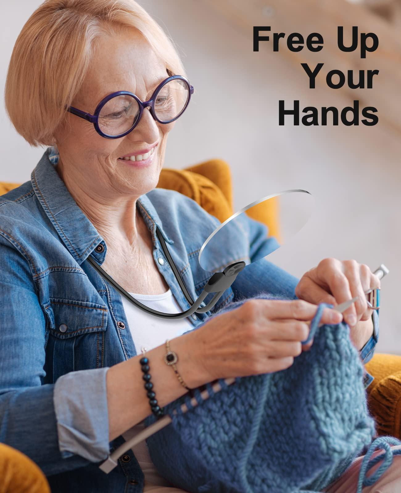 Sagefidere 3X Hands Free Magnifying Glass for Close Work,Neck Wear Large Magnifying Glass for Reading Books,Sewing, Cross Stitch,Low Vision Seniors with Aging Eyes(Black)