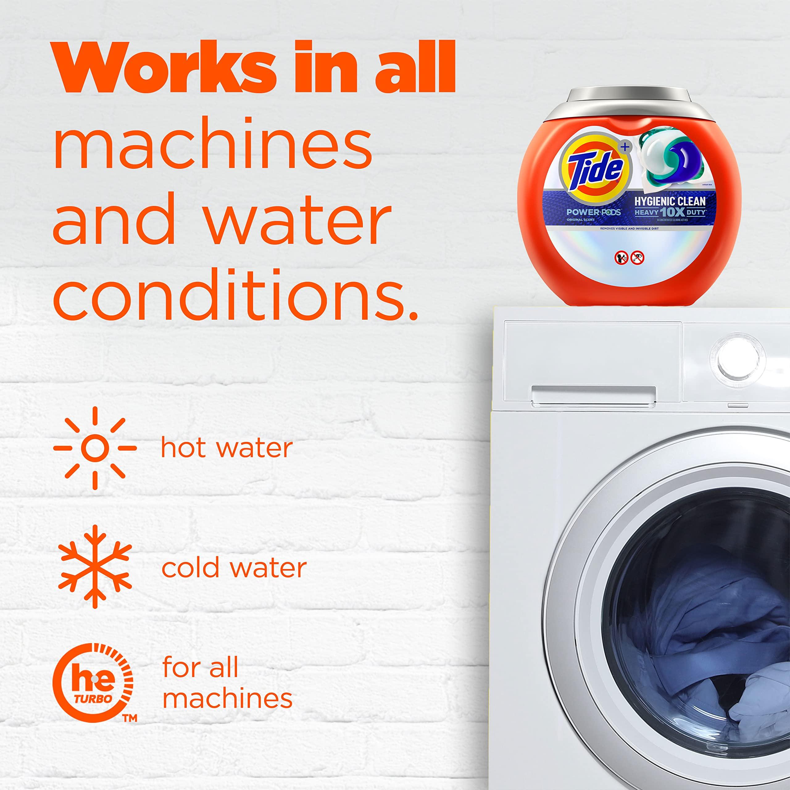 Tide Tide Power PODs Hygienic Clean Heavy Duty Liquid Laundry Detergent Pacs, Free and Clear of Dyes and Perfumes, For Visible and Invisible Dirt, 45 Count, HE Compatible