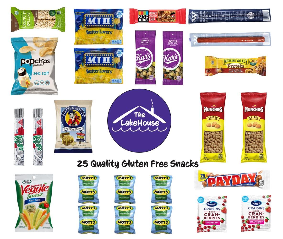 The LakeHouse LakeHouse 25 Gluten Free Snacks - Quality Celiac-Friendly Healthy Snacks Variety Pack For Kids Adults - Gluten Free Snack Box - College Care Package Gift Basket - Snack Boxes For Kids