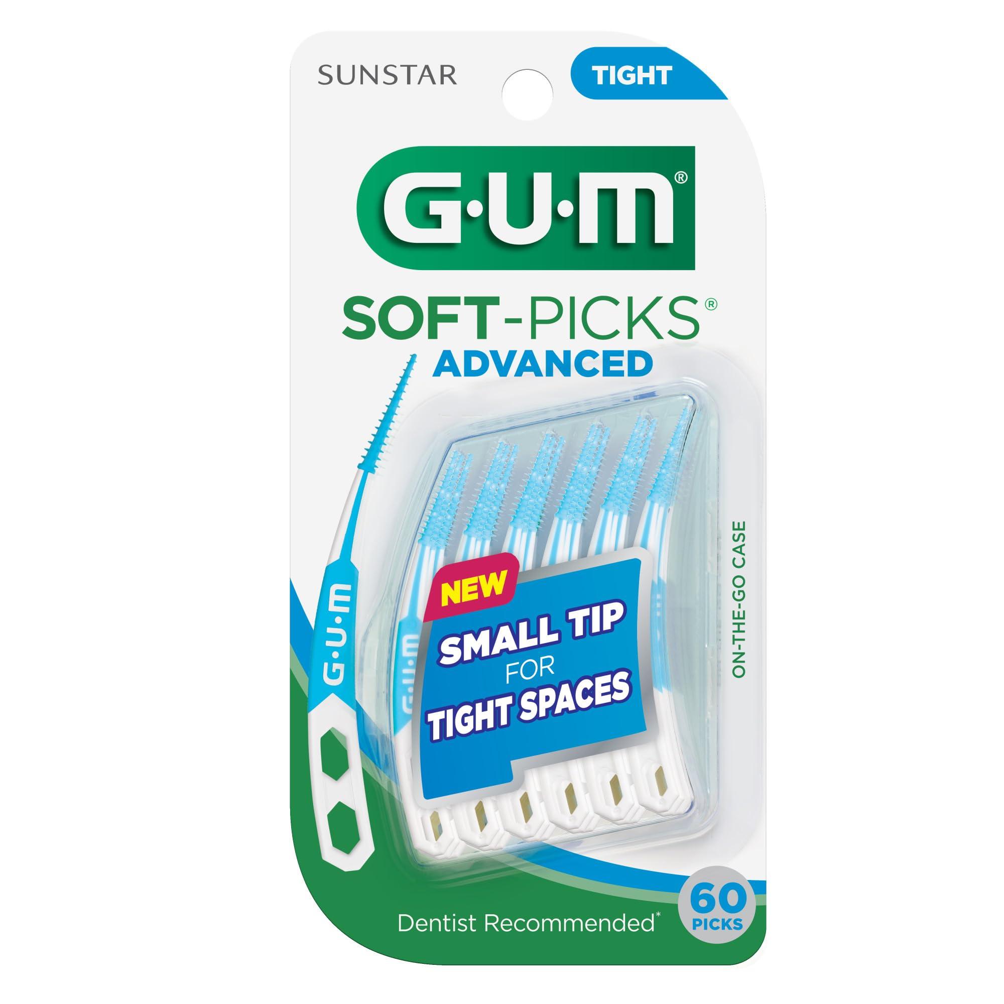 GUM GUM Soft-Picks Advanced- Tight, Easy to Use Dental Picks for Teeth Cleaning and Gum Health, Disposable Interdental Brushes with Convenient Carry Case, Dentist Recommended Dental Picks, 60ct(3pk)