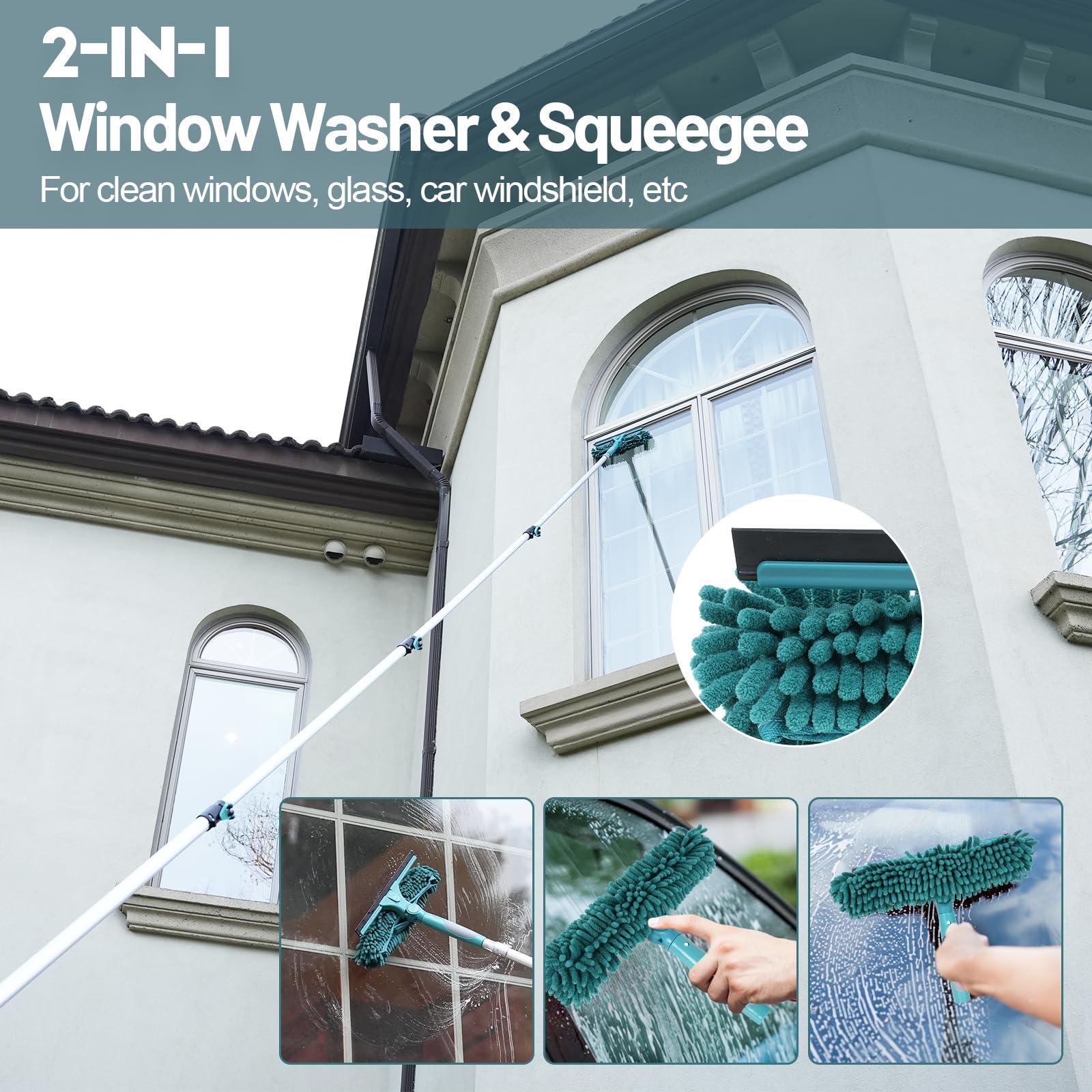 TelesPro TelesPro 36 Foot High Reach Duster Kit with 7-30FT Extension Pole High Ceiling Dusting and Window Cleaning Kit with Telescopic Pole Window Washer&Squeegee,Cobweb Duster,Fan Duster and Feather Duster