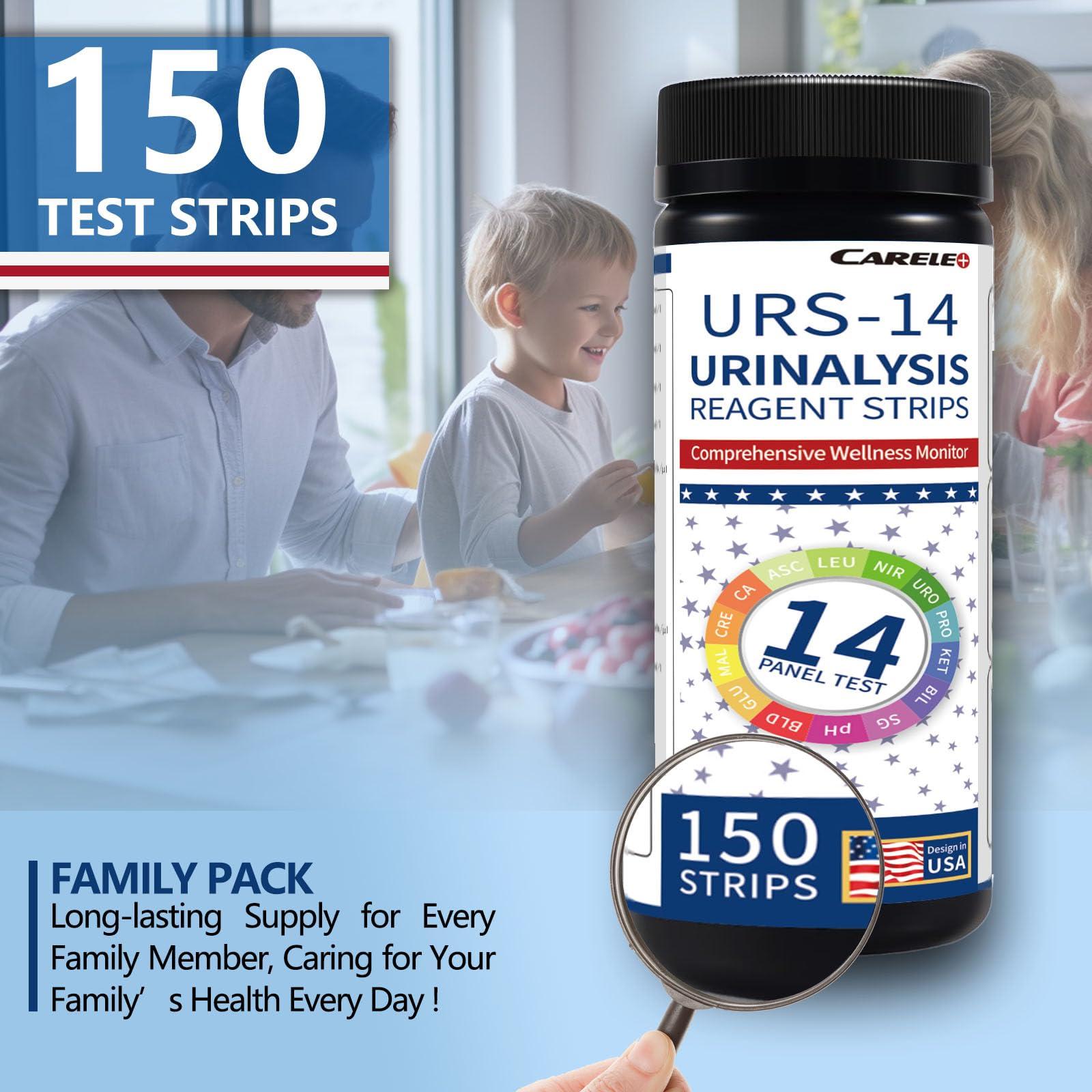 InsTesio 14-Panel Urine Test Strips - 150ct, Comprehensive Urinalysis for Men & Women, Detects UTI, pH, KET, Prot, SG, BIL, GLU, CRE, BLO, and More - Ideal for Home Use