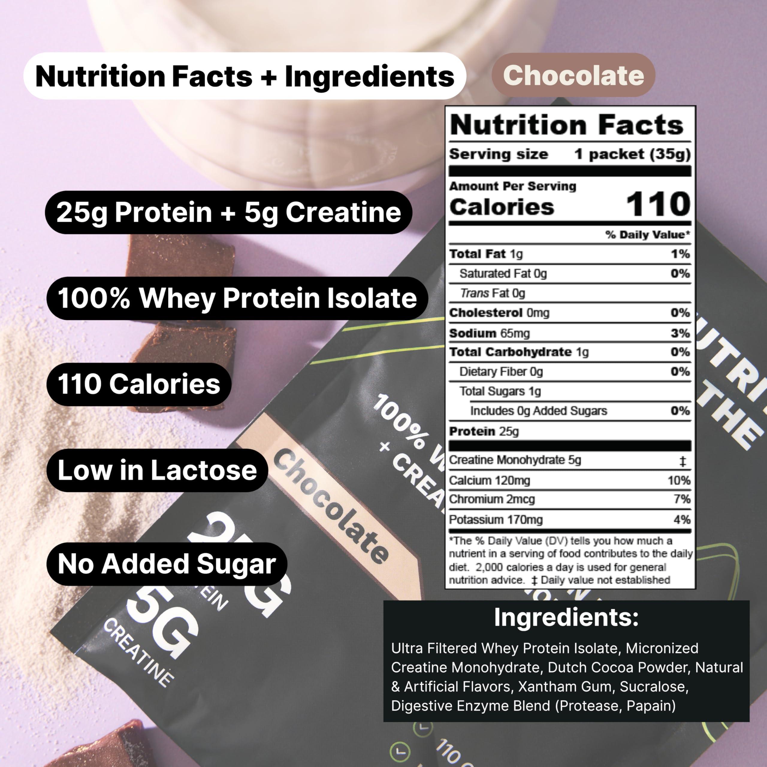 Nutrition On The Go Nutrition on the Go Chocolate Whey Protein Powder with Creatine - 25g Protein, 5g Creatine - Single-Serve Packets for Travel, On-the-Go - Gluten-Free, No Added Sugar - (15-Pack)