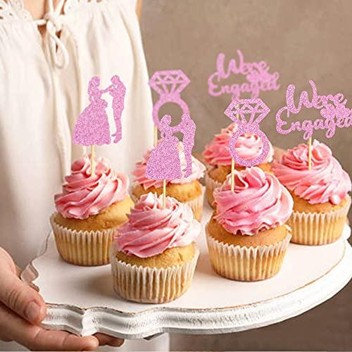 Keaziu Keaziu 36 Pack Pink We're Engaged Cupcake Toppers Ring Men Women Proposal Party Decorations Cupcake Toppers for Wedding Bridal Shower Bachelorette Cake Decoration