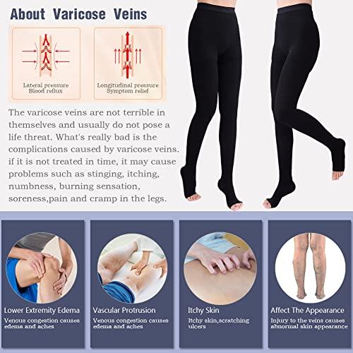 SZKANI SZKANI Medical Compression Leggings for Women 20-30 mmhg Compression Pantyhose, Medical Compression Tights for Varicose Veins, Swelling, Lymphedema(Black(Open Toe)_L)