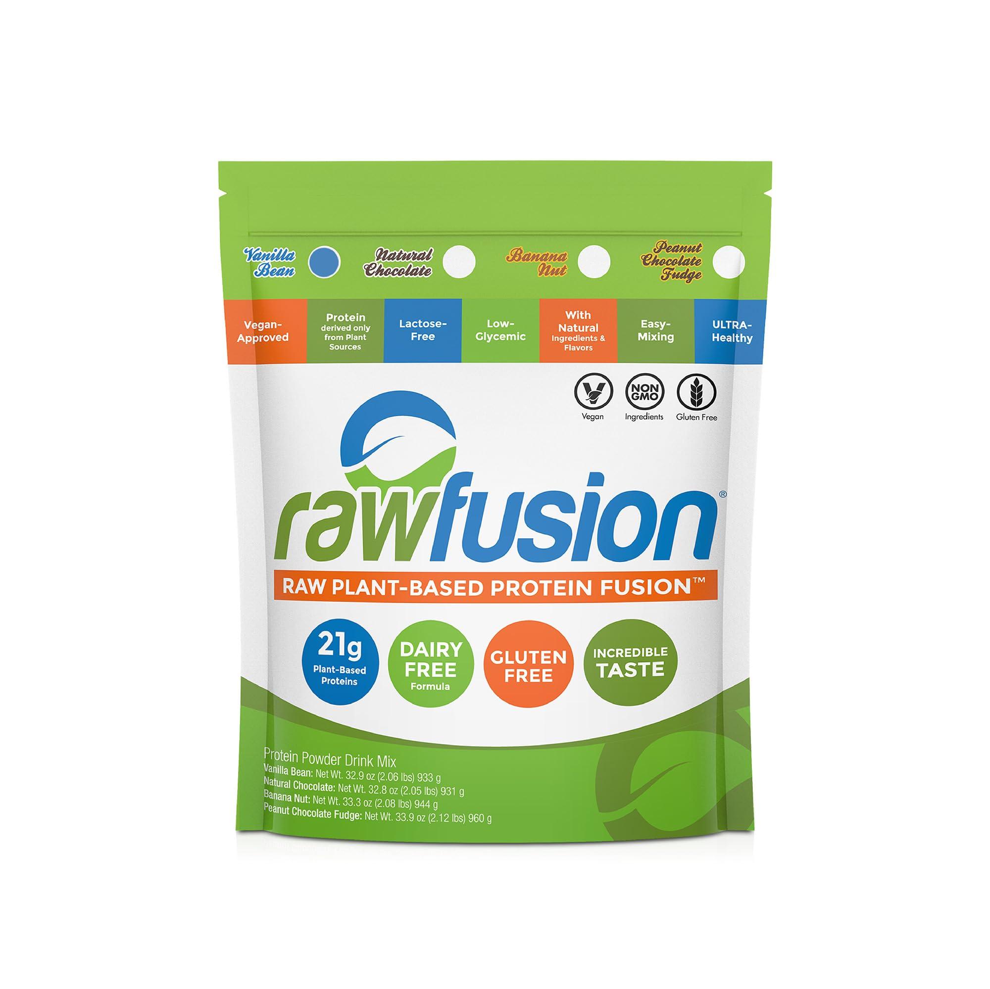 SAN Rawfusion- Vegan Protein Powder, Vanilla Bean - 30 Servings, 21g of Plant Based Protein, Low Net Carbs, Non-Dairy, Gluten/ Lactose Free, Soy Free, Kosher, Non-GMO, 2lb Pound