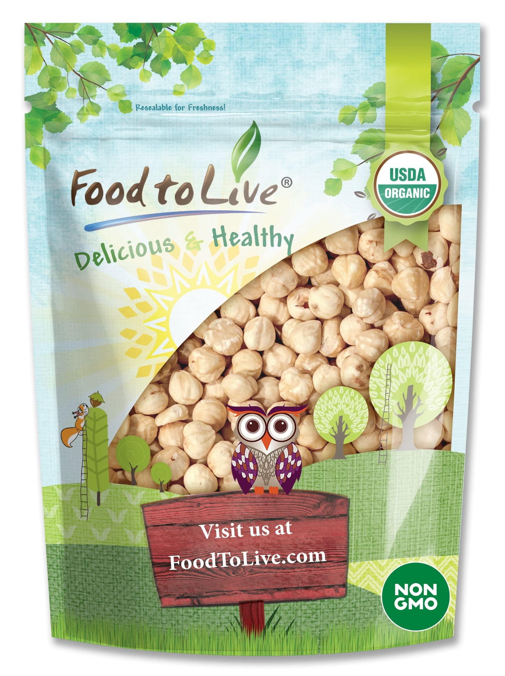 Food to Live Organic Raw Blanched Hazelnuts, 8 Ounces – Non-GMO Filberts, No Skin, Unsalted, Unroasted, Vegan, Bulk Nuts. Good Source of Protein. Great for Desserts and Making Nut Butter