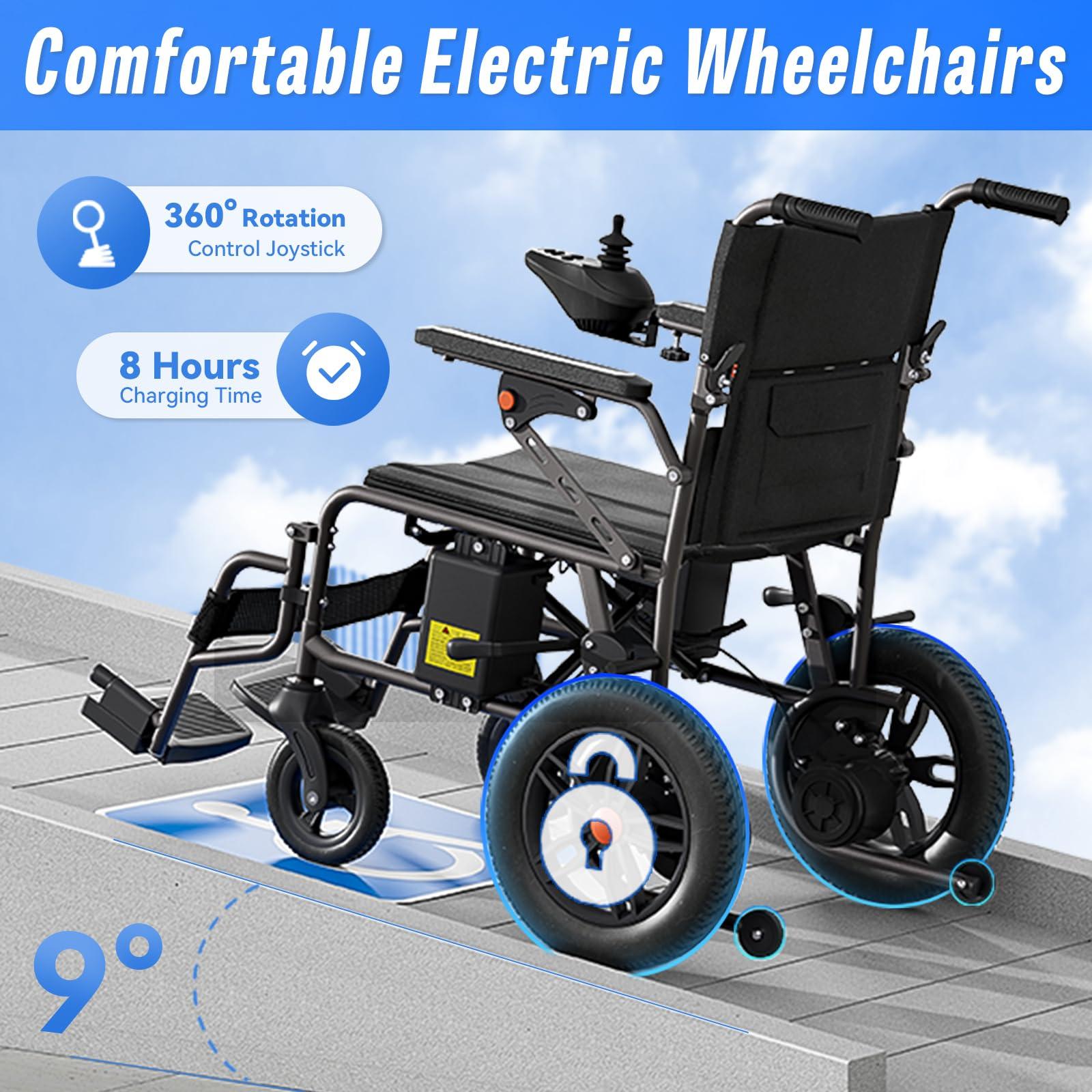 DAHAIY Electric Wheelchair for Adults - 10 Miles Long Travel Range, Lightweight Folding, Motorized Power Chair for Indoor/Outdoor Mobility - Compact Size - Matte Black