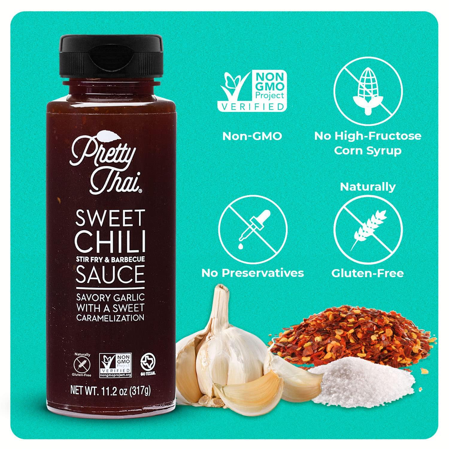 Pretty Thai Pretty Thai Sweet Chili Sauce, Gluten Free Certified Non-GMO Authentic Vegan Stir Fry, BBQ Condiment, Dipping Sauce, Rice Seasoning, 100% Natural (Pack of 6)
