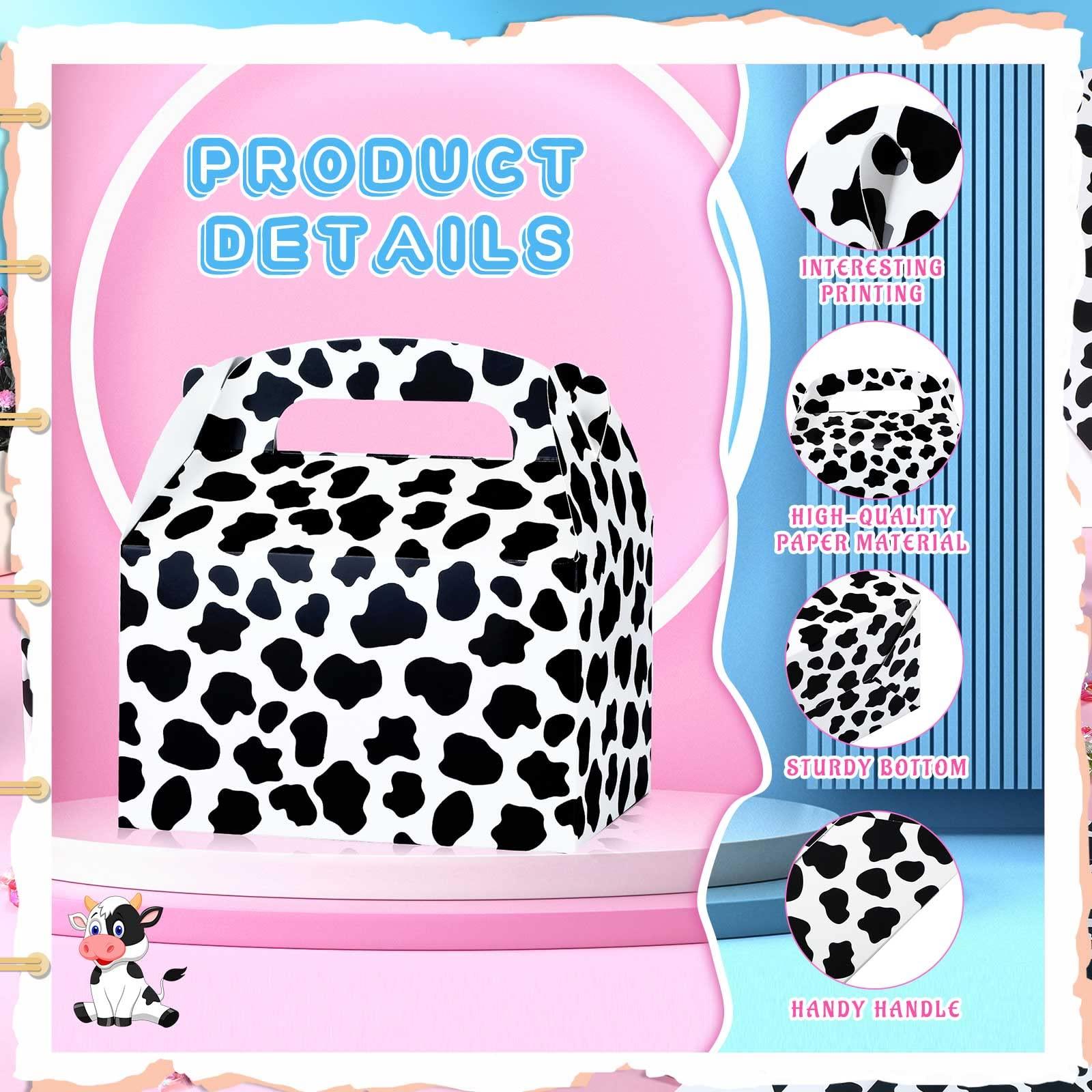 Epakh 24 Pack Cow Party Favor Treat Boxes Candy Treat Present Boxes Cow Print Gift Bags Farm Goodie Boxes for Birthday Wedding Party Supplies Decoration Baby Shower