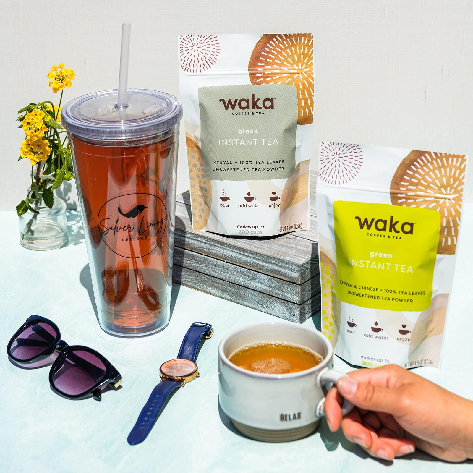 Waka Coffee Waka Instant Tea Mix, 2 Bag Bundle - 100% Tea Leaves, No Additives, Unsweetened Tea Powders - Kenyan Black, Classic Green (4.5oz Each)