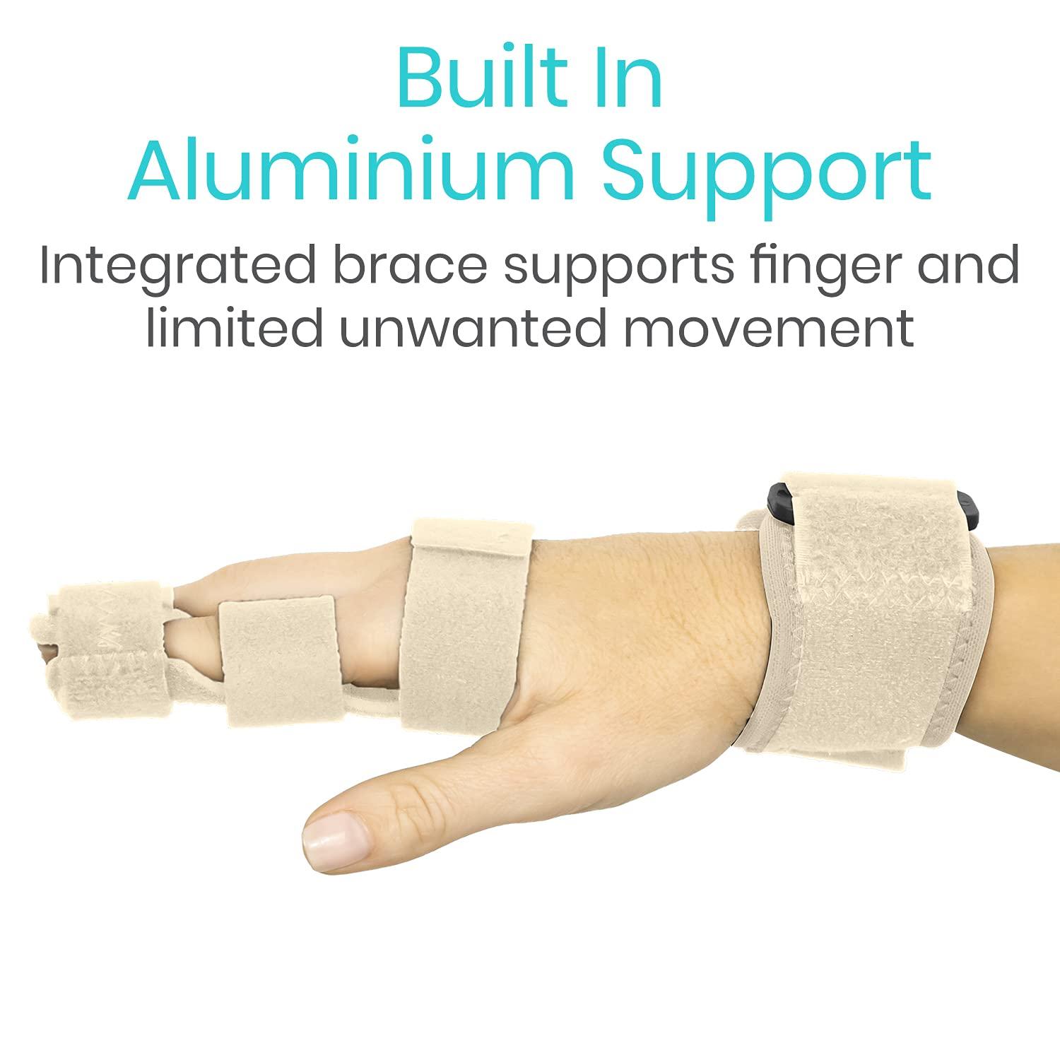 Vive Vive Trigger Finger Splint - Full Hand and Wrist Brace Support - Adjustable Locking Straightener - Straightening Immobilizer Treatment For Sprains, Mallet Injury, Arthritis, Tendonitis (Beige)
