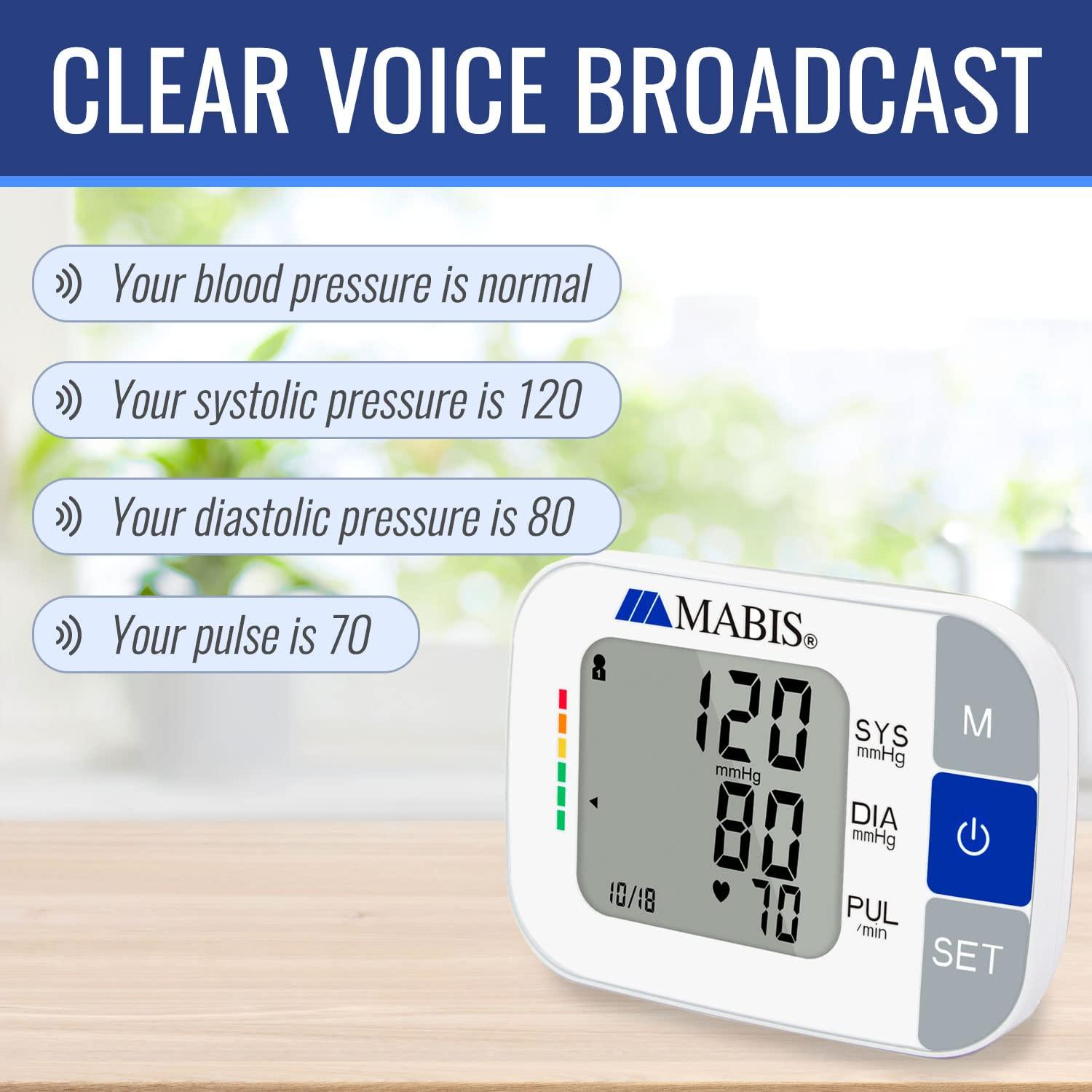 Mabis MABIS Universal Wrist Talking Blood Pressure Monitor, Visual BP Guide, 396 Reading Memory Storage for 4 Users, Protective Storage Case, FSA & HSA Eligible