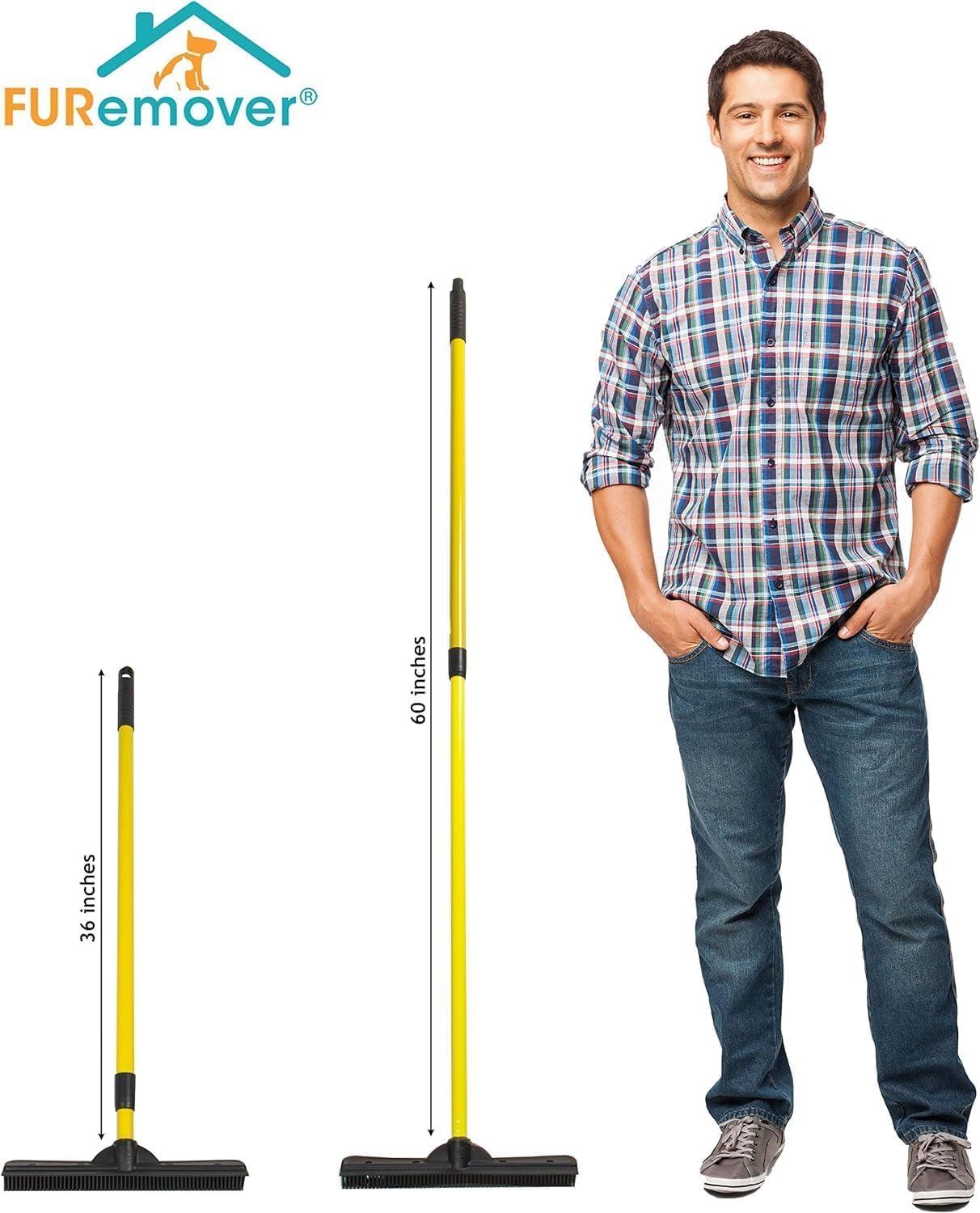 FURemover FURemover Original Pet Hair Rubber Broom with Squeegee, with 58 Telescopic Handle for Carpet, Tile and Hardwood and Scrub Cloth Combo