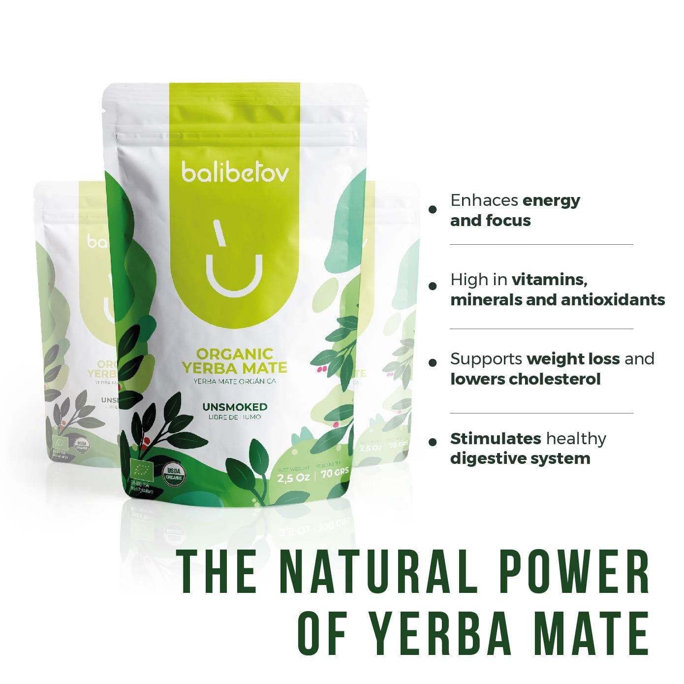 BALIBETOV BALIBETOV Organic Yerba Mate Tea - Unsmoked Yerba Mate Pure Loose Leaf Tea (2.5 Oz / 70 grs Each (Pack of 6)