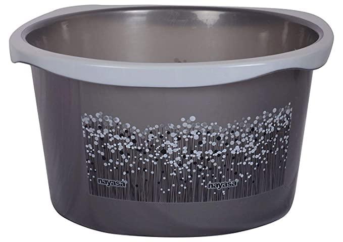 Radhya Intercontinental Plastic Bathroom Bucket- Bucket Set with Bathroom Mug Stool Patla, Dustbin and Tub, Soap Case, (25 Liters, Grey, Set 6 Pieces)