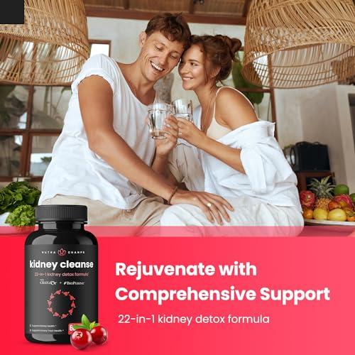 NutraChamps Kidney Cleanse Detox & Repair | 22-In-1 Kidney Health Supplement | Extra Strength 50:1 Cranberry Extract with Bioperine for Increased Absorption | Kidney & Urinary Tract Support & Flush Formula