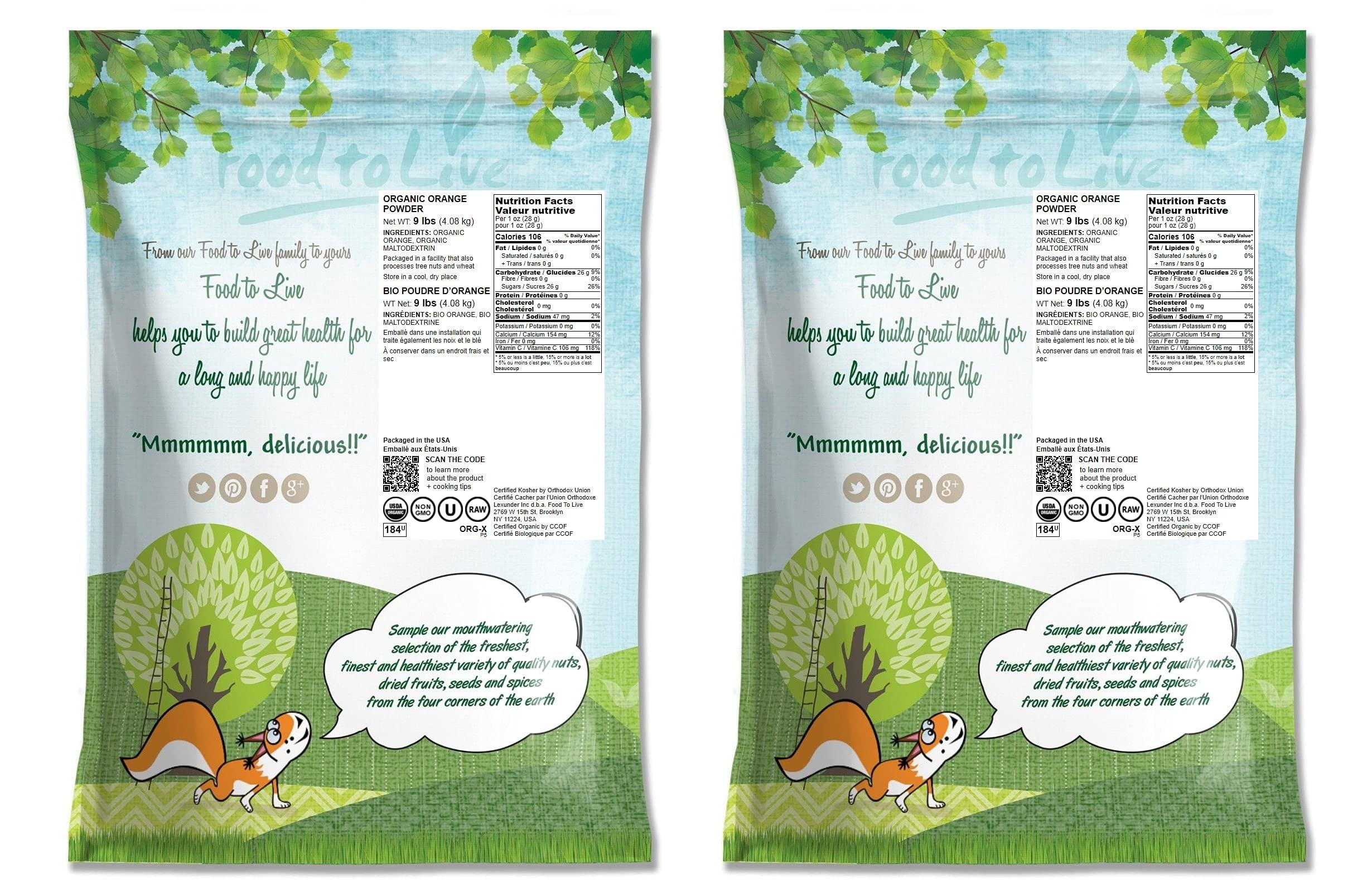 Food to Live Organic Orange Powder, 18 Pounds — Non-GMO, Made from Raw Dried Citrus Fruit, Unsulfured, Vegan, Bulk, Great for Baking, Juices, Smoothies, Contains Maltodextrin, No Sulphites