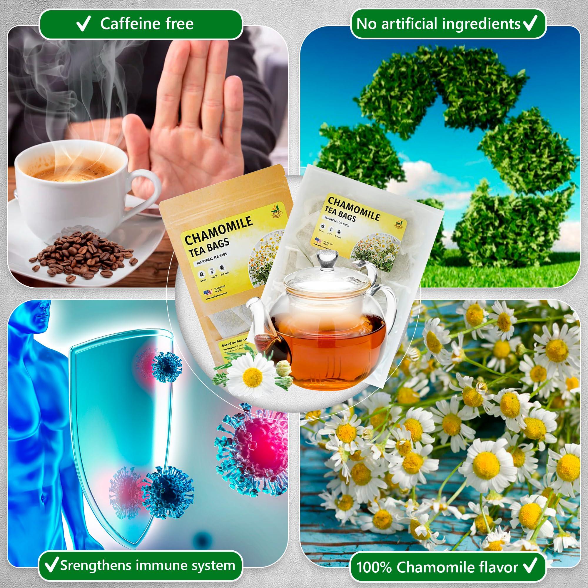 TeaDreamTea TeaDeam Tea Chamomile Tea Bags | Caffeine-Free & Sleep Time Tea | Chamomile Flowers Aroma - For Relieving Stress | Brew Hot Or Iced | 300 Tea Bags