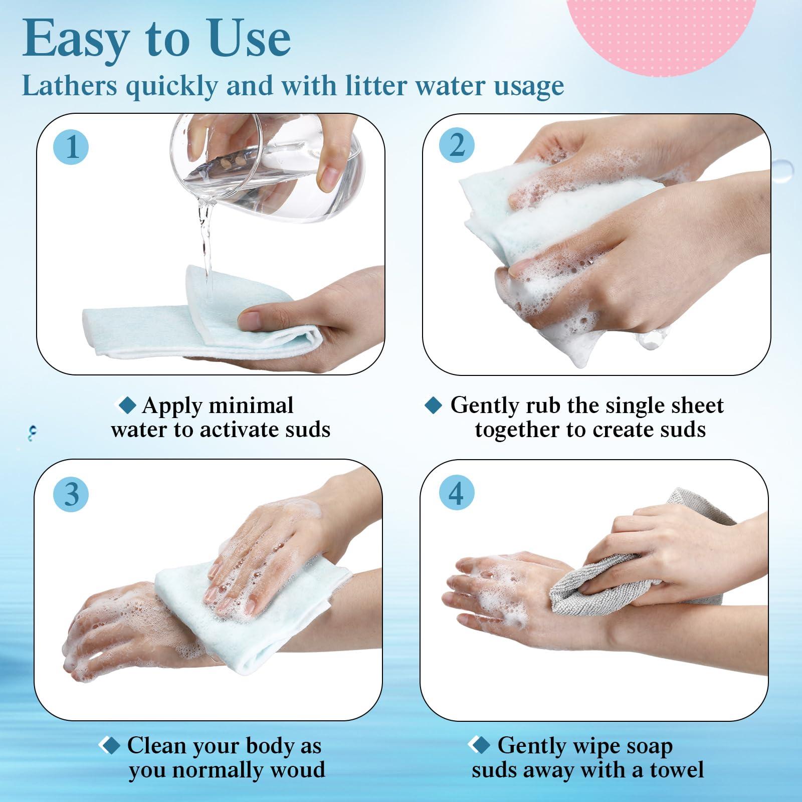 VitalCozy VitalCozy 100 Pcs Rinse Free Bathing Wipes Bulk Sponges Bath Wipes All in 1 Shower Wipes Rinse Free Bath Sponges Wash Cloths for Campers, Hikers, Adults, Elderly