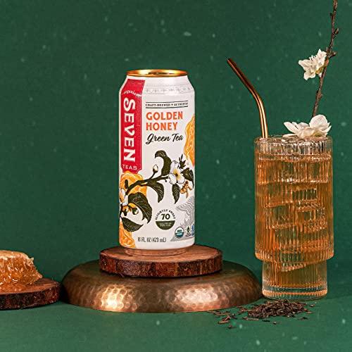SevenTeas SevenTeas Golden Honey Green Tea, 16 OZ (Pack of 12 Cans), Lightly Sweetened Organic Iced Tea