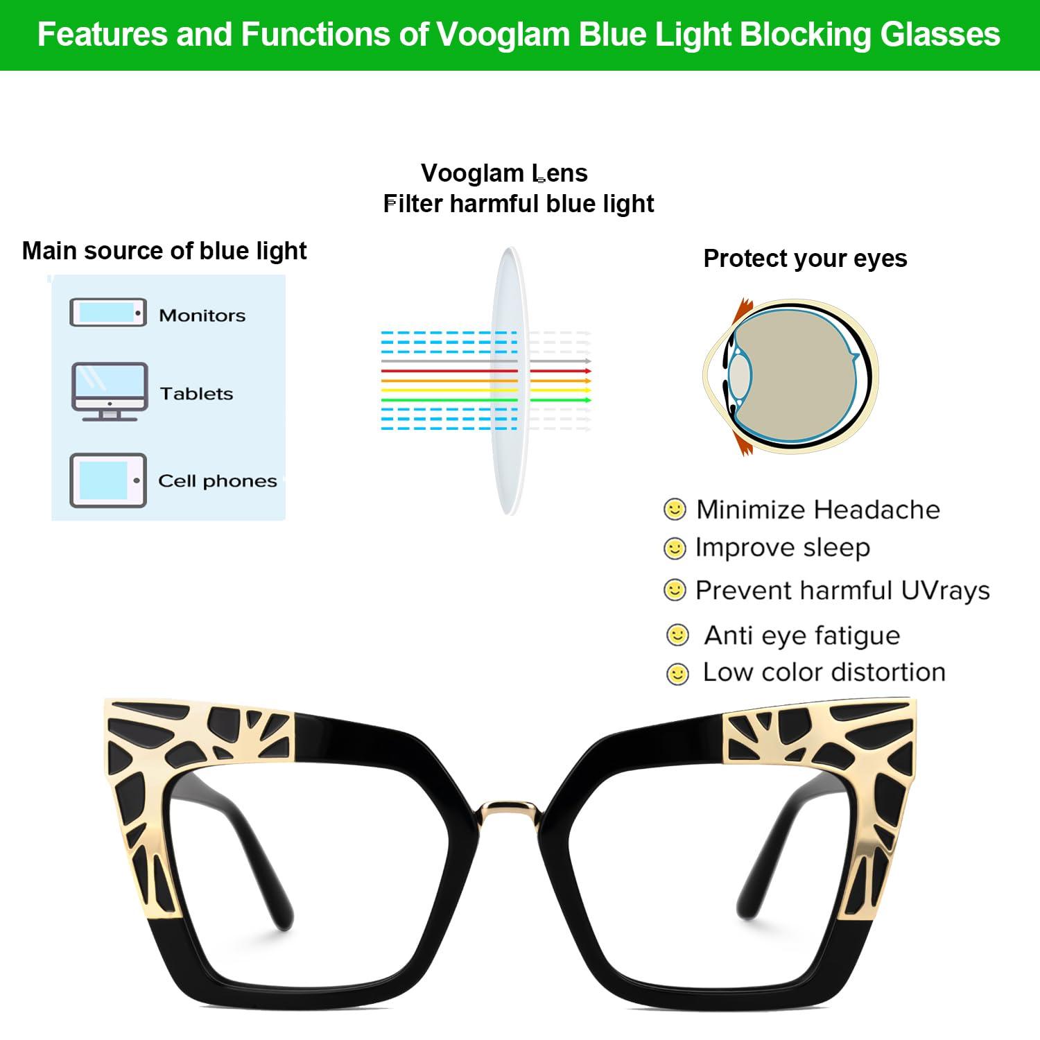 VOOGLAM VOOGLAM Square Blue Light Blocking Glasses Black Fashion Fake Glasses Frame for Women