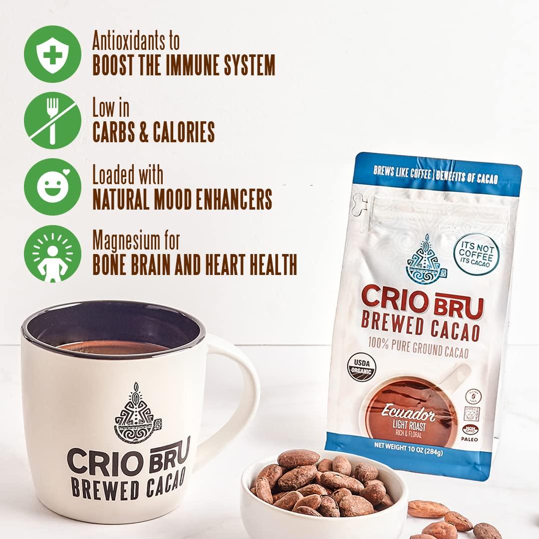 Crio Bru Crio Bru Ghana Light Roast - Coffee Alternative Natural Healthy Drink | 100% Pure Ground Cacao Beans | 99.99% Caffeine Free, Keto, Low Carb, Paleo, Brew And Enjoy Hot or Iced (3 Pound (Pack of 1))