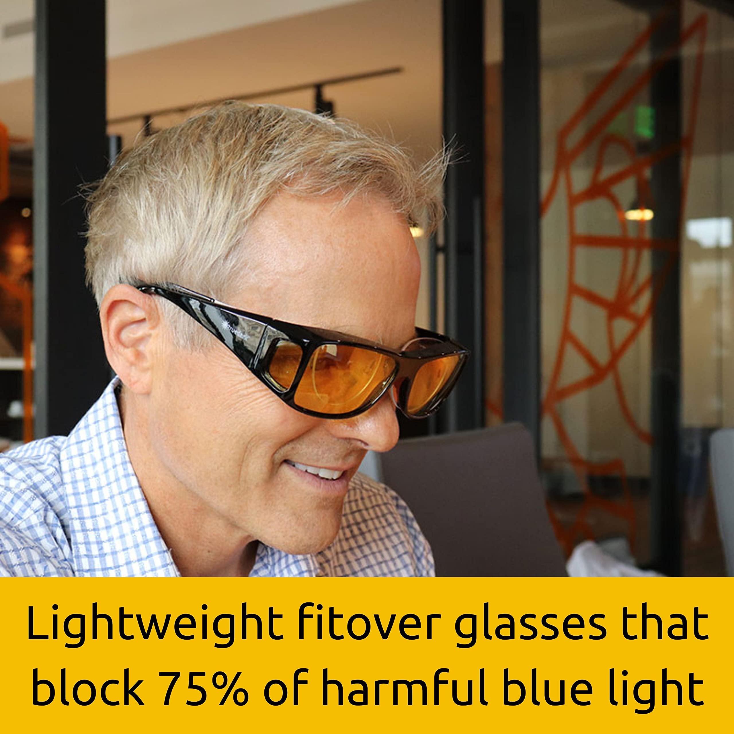 TrueDark TrueDark Daylights Amber Fitover Blue Light Blocking Glasses to Reduce Eye Strain and UV Glare - For Men & Women, Computer Screen, Gaming, TV, Phone - by Dave Asprey