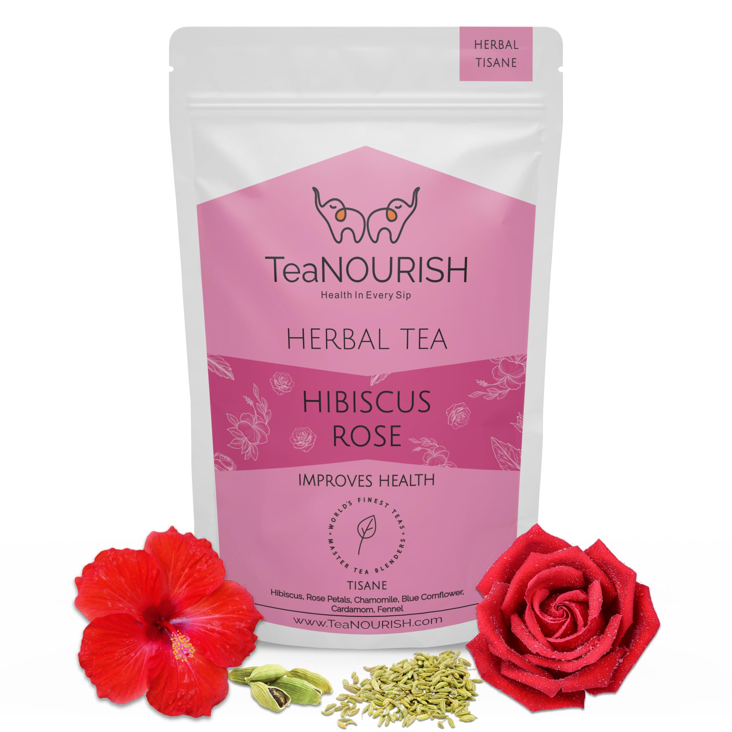 TEANOURISH TeaNOURISH Hibiscus Rose Herbal Tea | CAFFEINE-FREE | 100% NATURAL | Hibiscus, Rose, Chamomile, Blue Cornflower, Fennel, Licorice | Brew Hot or as Iced Tea- 1.76oz/50g