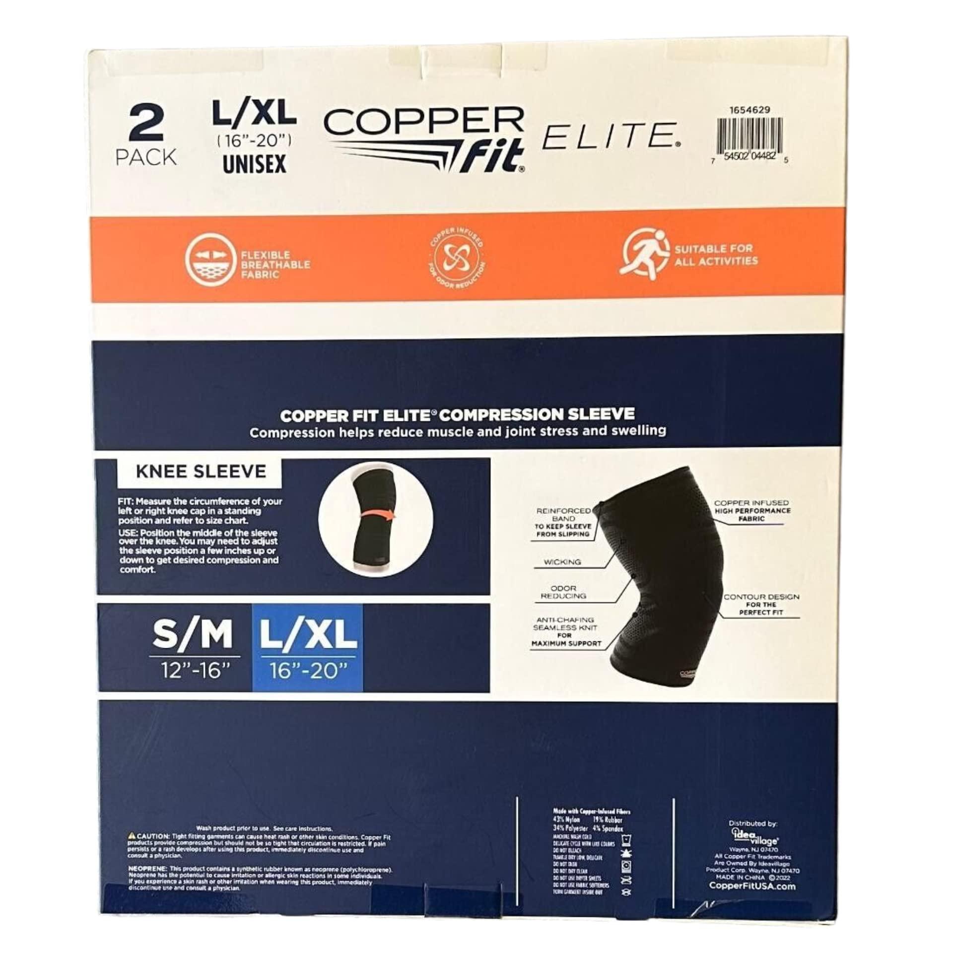 Copper Fit Copper Fit Elite Knee Compression Sleeve Knee Brace 2-Pack, Black (Large/X-Large, 16\'\'-20\'\'),2.0 Count