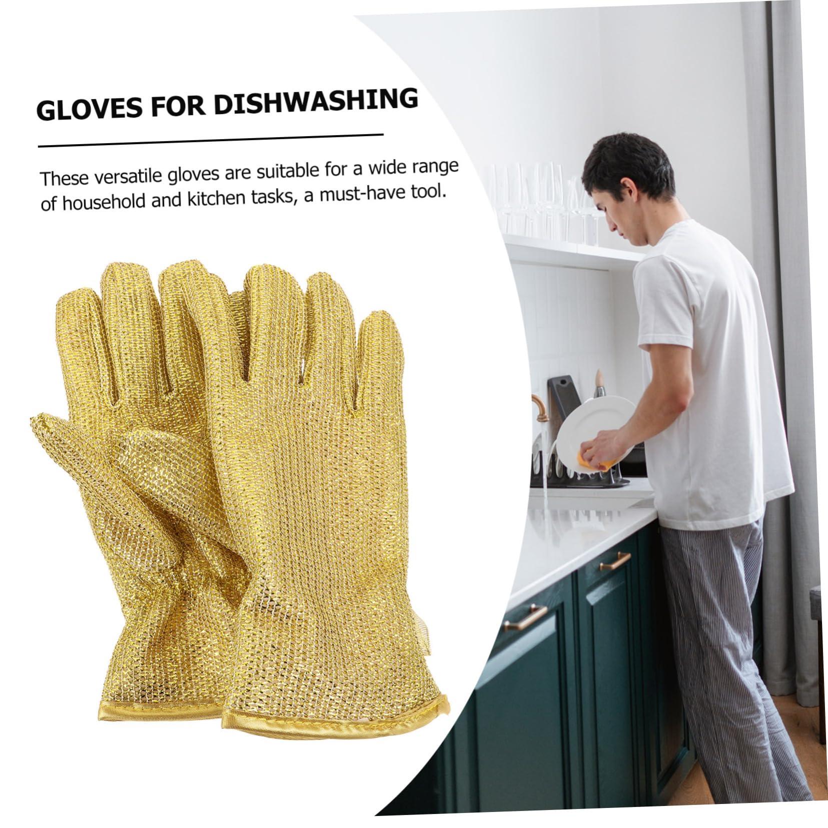 COLLBATH COLLBATH Dishwashing Gloves Long Dishwashing Gloves Kitchen Dish Wash Gloves Multi-purpose Cleaning Gloves Reusable Gloves for Cleaning Silver Wire [1 Pair]