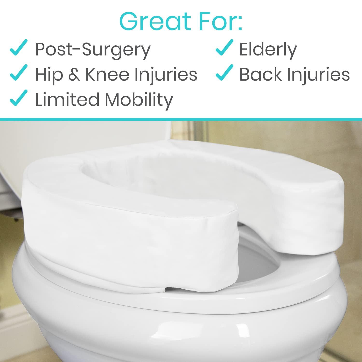 Vive Vive Toilet Seat Cushion (Soft Cushioned Foam) - Easy Clean Soft Padded Bathroom Attachment - Elongated, Standard Seats - Comfort and Support Donut for Handicap, Adults (4\" Cushioned Foam, White)