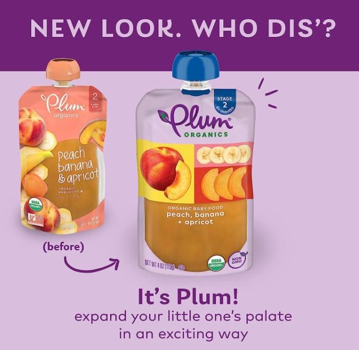 Plum Organics Plum Organics Stage 2 Organic Baby Food - Peach, Banana, and Apricot - 4 oz Pouch (Pack of 12) - Organic Fruit and Vegetable Baby Food Pouch