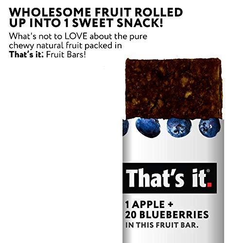 That's it. That's it. Apple + Blueberry 100% Natural Real Fruit Bar, Best High Fiber Vegan, Gluten Free Healthy Snack, Paleo for Children & Adults, Non GMO No Sugar Added, No Preservatives Energy Food (12 Pack)