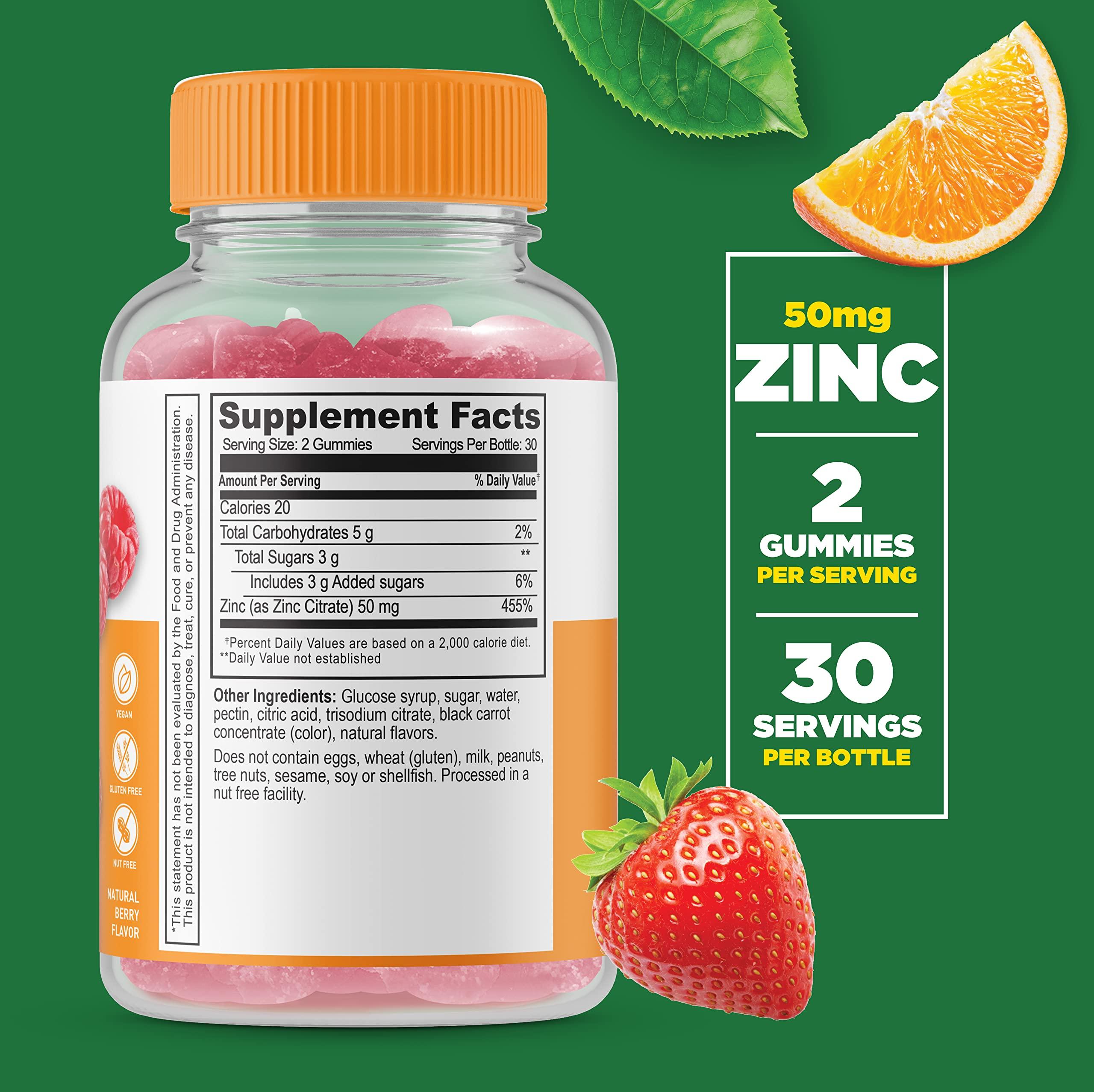 Lifeable Lifeable Zinc 50mg Gummies - Great Tasting Natural Flavor Gummy Supplement - Gluten Free, Vegetarian, GMO-Free, Chewable Vitamins - for Healthy Immune Support - for Adults, Man, Women (60 Count)