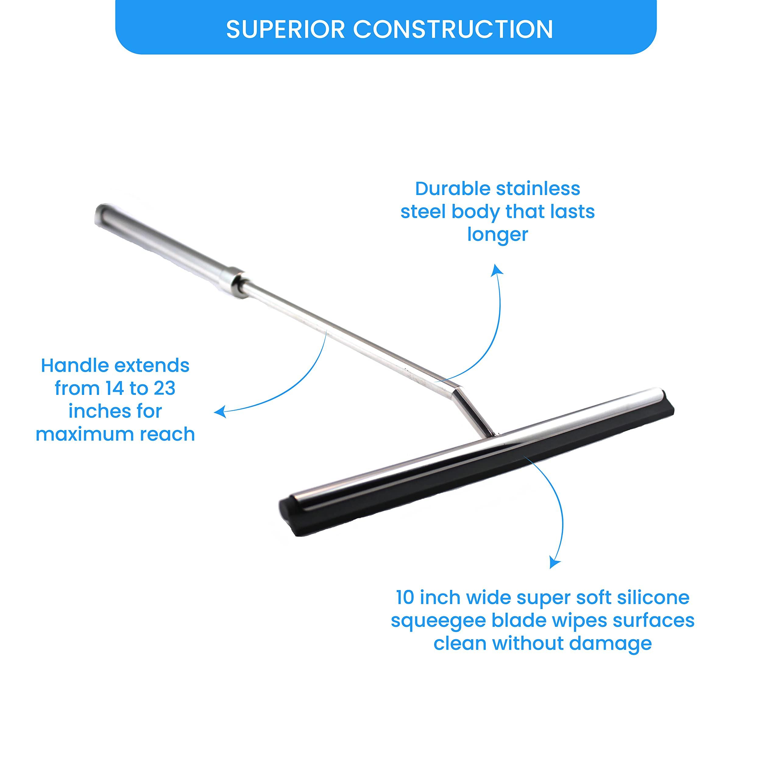 Grand Fusion Housewares Grand Fusion Shower Squeegee with Long Handle for Glass Doors, Tile Walls, Mirrors and Windows. Telescoping Squeegee for Glass Cleaning. Bathroom Stainless Steel Squeegee, 10inch Wide, Chrome  1pk