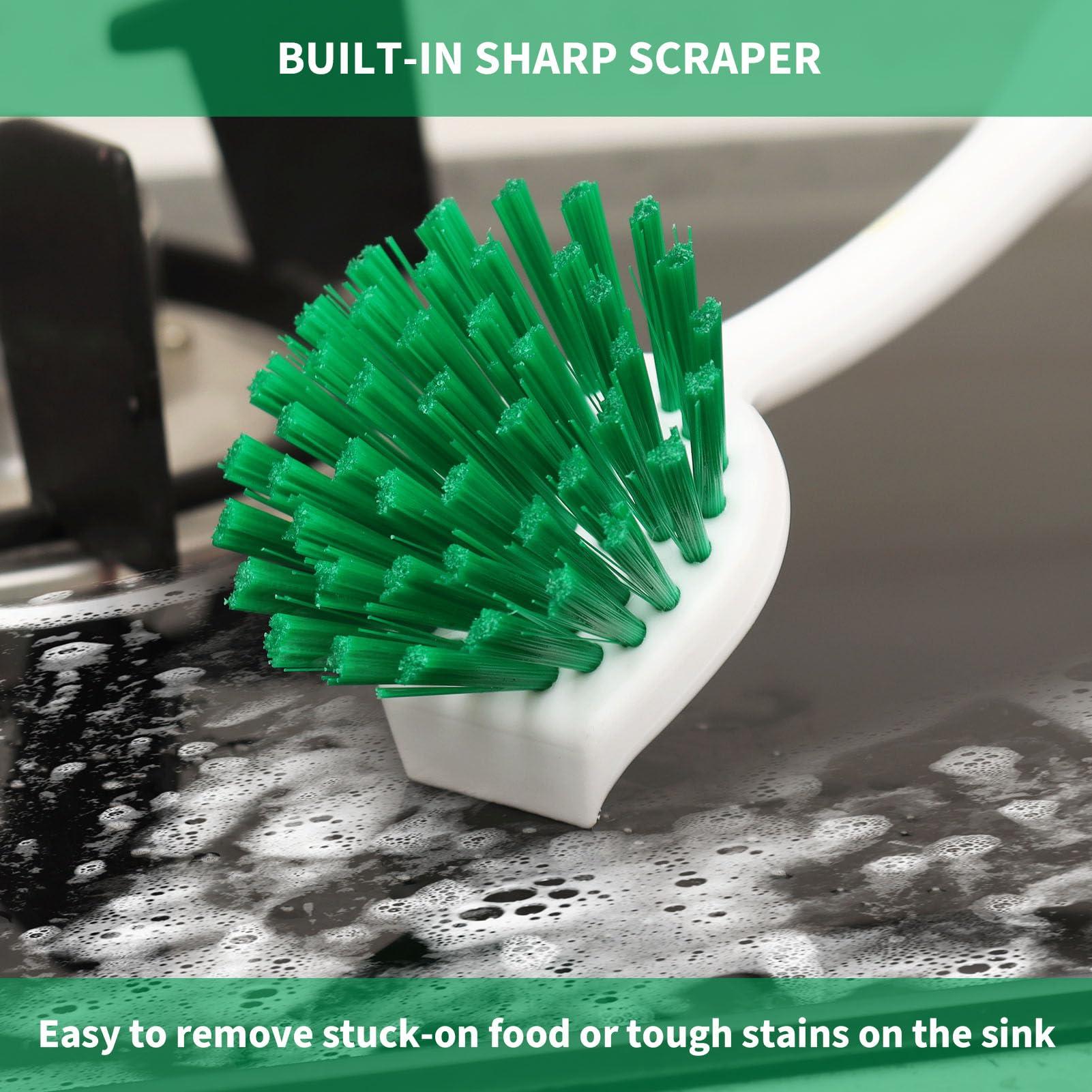 HileSwan 2 Pack Dish Brush with Handle, Dish Cleaning Brushes with Built-in Scraper, and 12 Pack Kitchen Sponges, Natural Dish Scrub Sponge, Non-Scratch Scrubber,