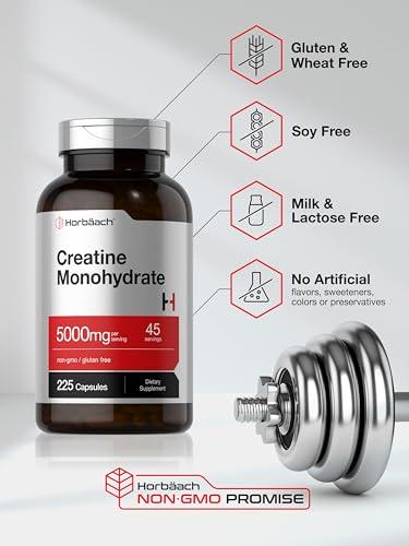 Horbach Horbach Creatine Monohydrate | 5g | 225 Capsules | Non-GMO, Gluten Free Supplement