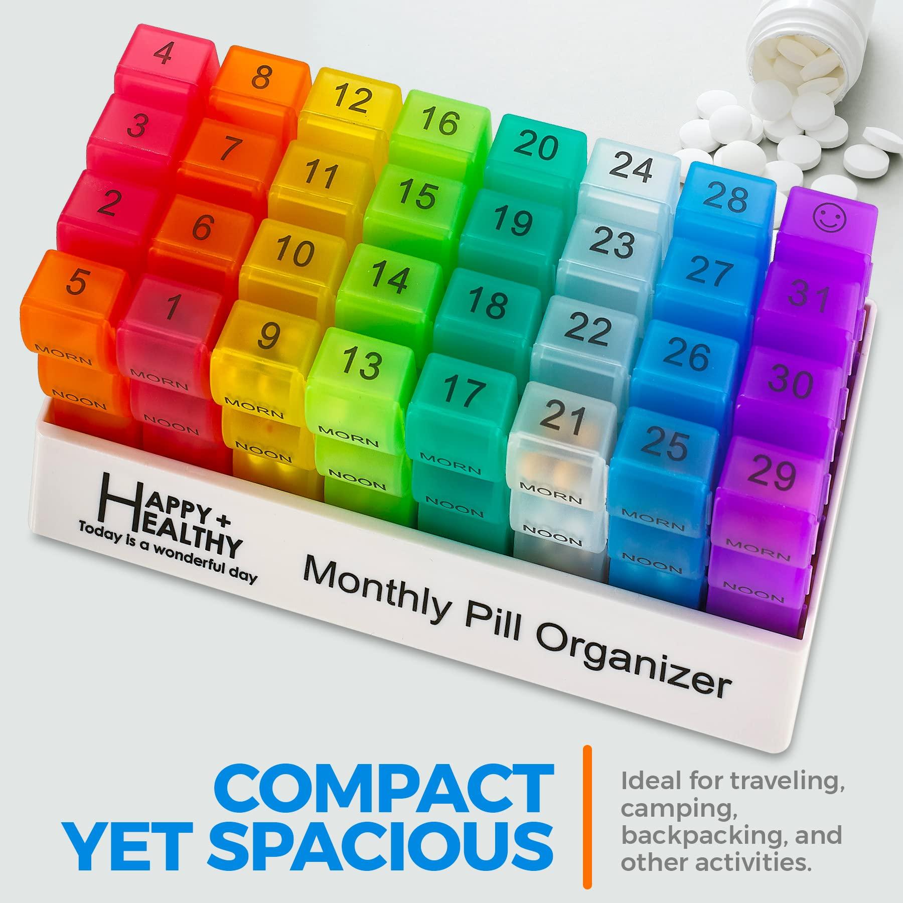 MEDca Month Pill Box Organizer - 3-Times-A-Day | Morning-Noon-Night - 30 Day Pill Case with 32 Daily Compartments for Vitamins, Supplements, Medication - Travel Monthly Pill Organizer 3 Times A Day