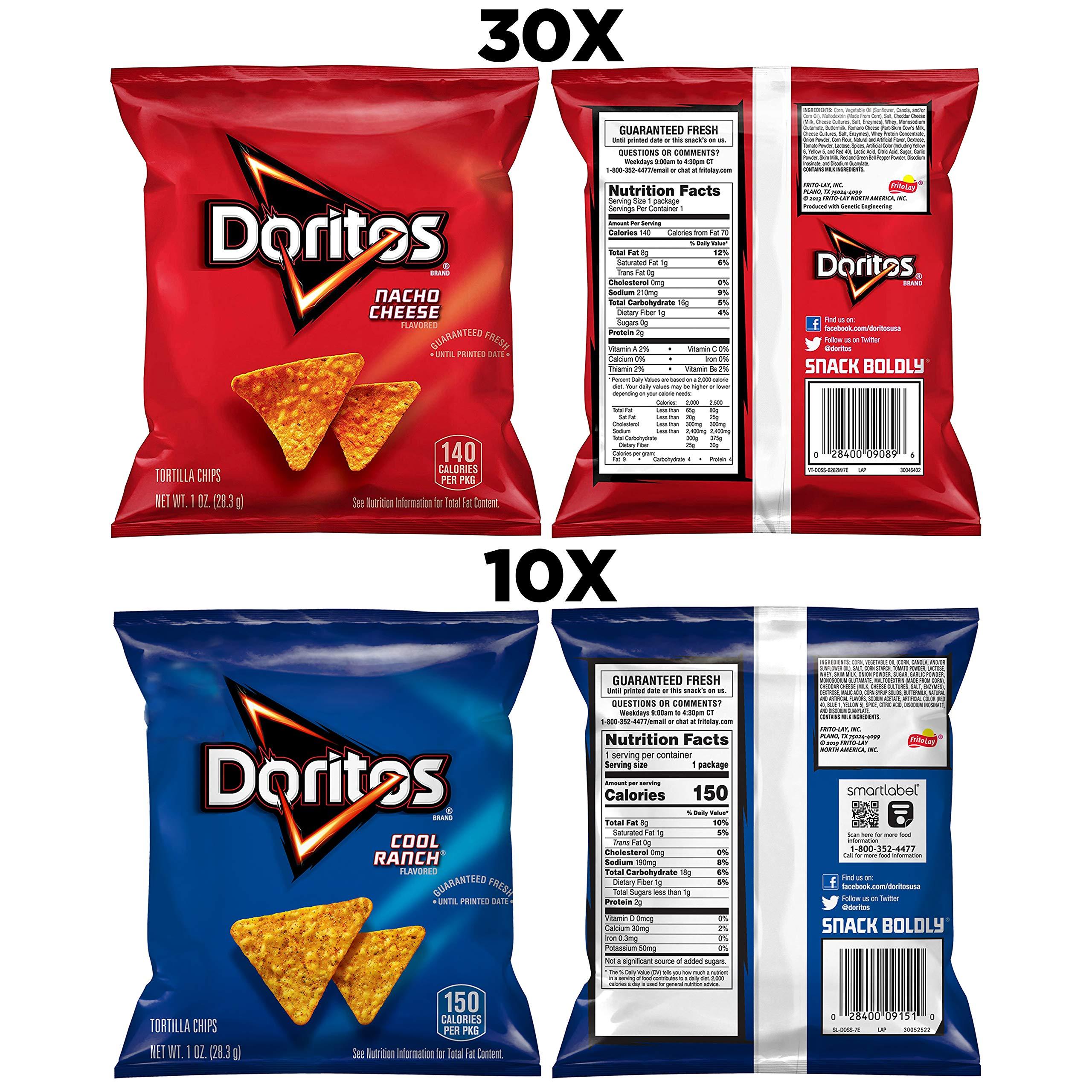 Doritos Doritos Flavored Tortilla Chips, Favorites Variety Pack (Nacho Cheese and Cool Ranch), 1 Ounce (Pack of 40)