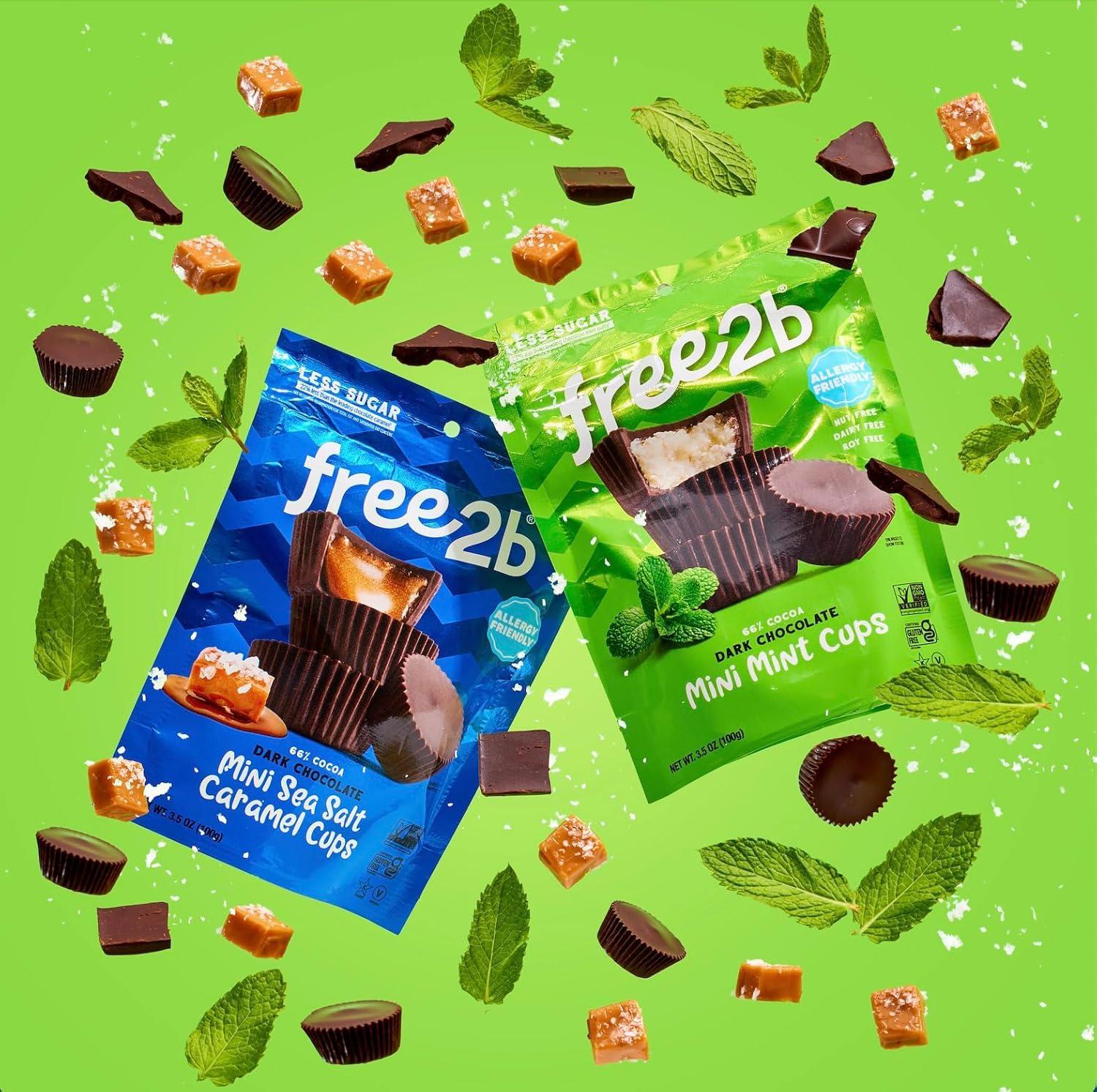 Free 2b Free 2b Sea Salt Caramel Mini Cups, Safe for School and Allergy Friendly - Gluten-Free, Dairy-Free, Nut-Free, and Soy-Free - Dark Chocolate, 3.5 oz Resealable Bag (Pack of 3)