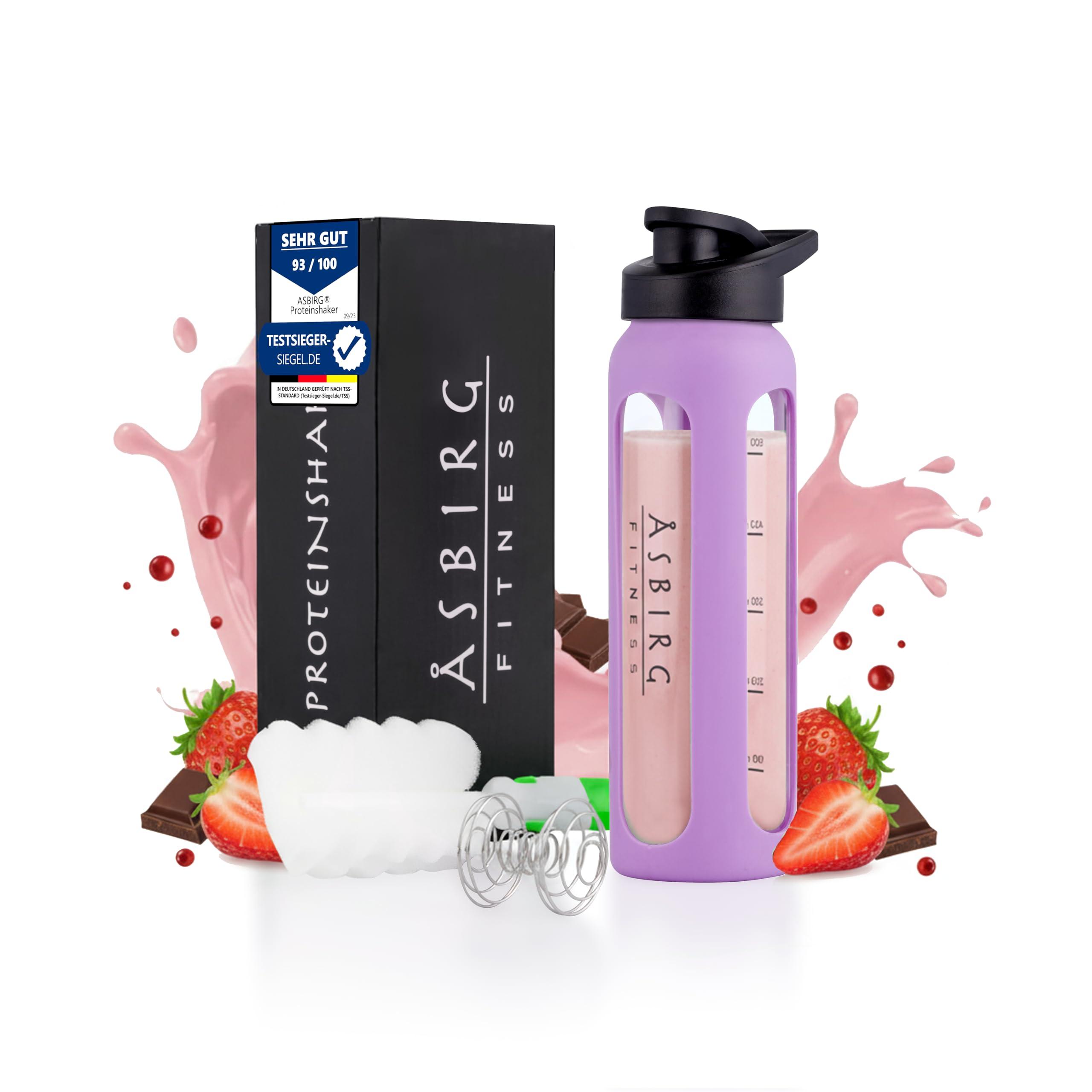 Asbirg Asbirg Fitness | Protein Shaker Made of Glass | Protein Shaker | Drinking Bottle | with Spiral Ball | Black (pastel purple)