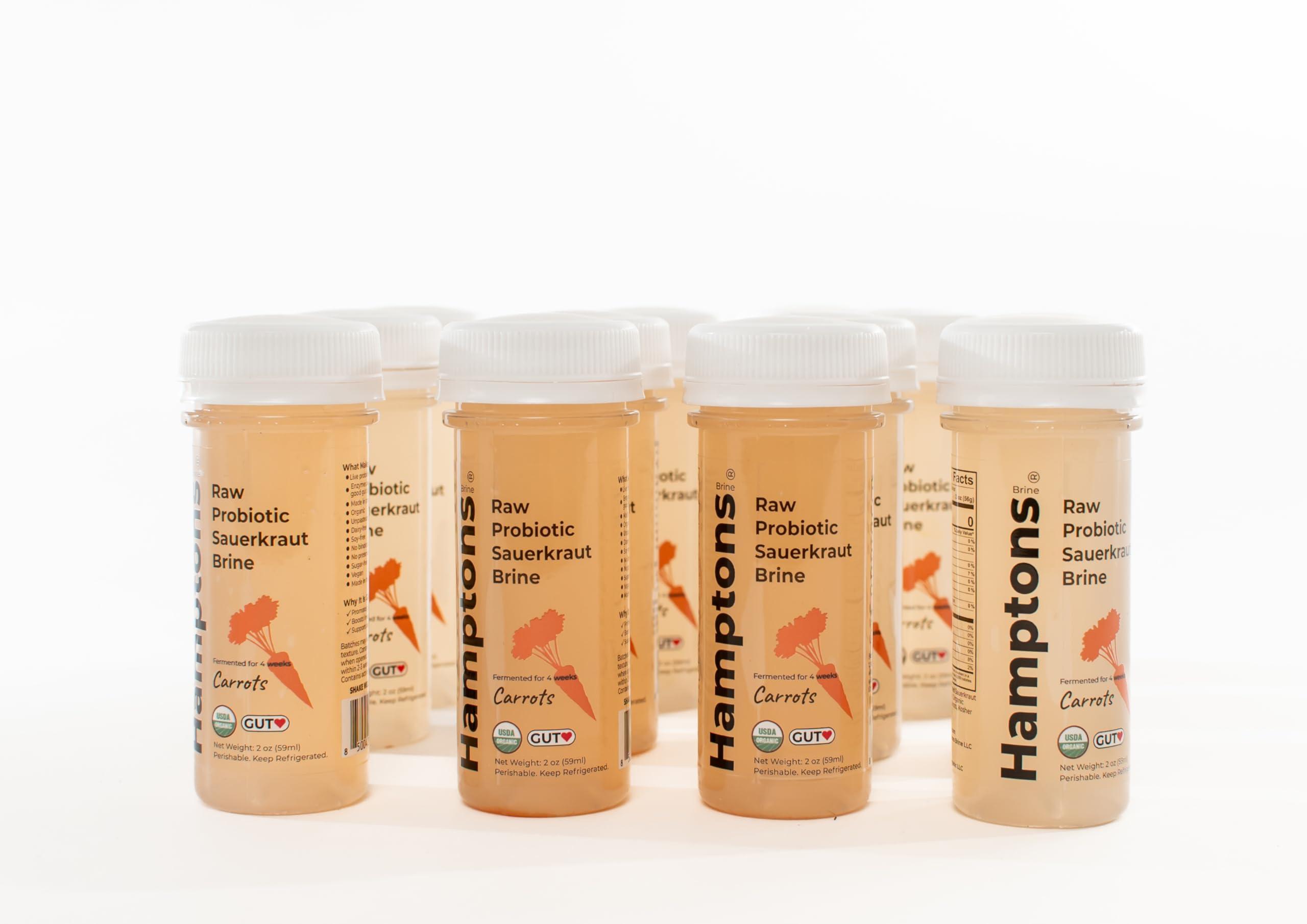 Hamptons Brine Hamptons Brine Raw Probiotic Sauerkraut Brine Gut Shots made with Carrots and Cabbage, Himalayan and Kosher Salt - 100% Certified Organic, Rich in Probiotics and Prebiotics - Unpasteurized and Fermented Using Traditional Methods (2 Oz, Pack of 12)