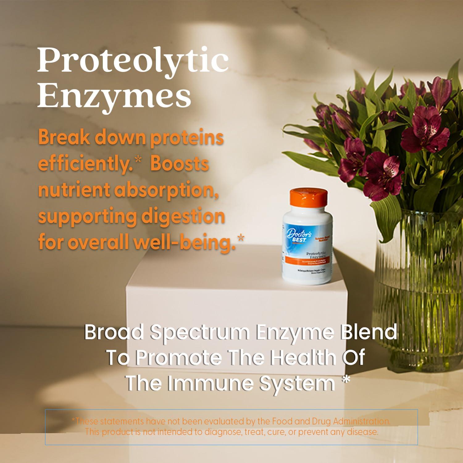 Doctor's BEST Doctors Best Proteolytic Enzymes, Broad Spectrum Proteolytic Enzyme Formulation, Non-GMO, Vegetarian 90 Delayed Release Veggie Caps