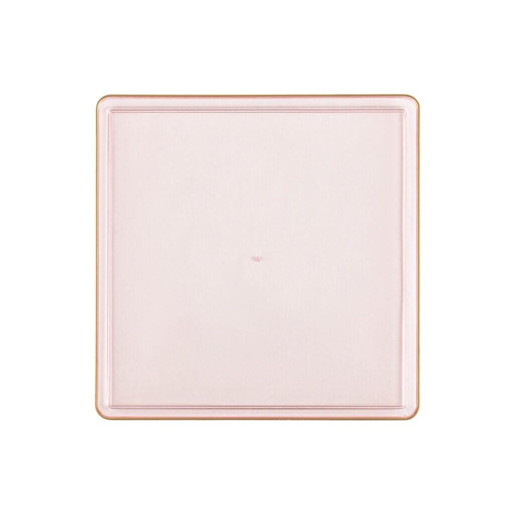EcoQuality EcoQuality 7.75\" inch Disposable Square Translucent Pink Plastic Plates with Gold Rim, China Like Party Plates, Heavy Duty Dessert Plate, Salads, Weddings, Baby Showers, Catering, Non Toxic (10)