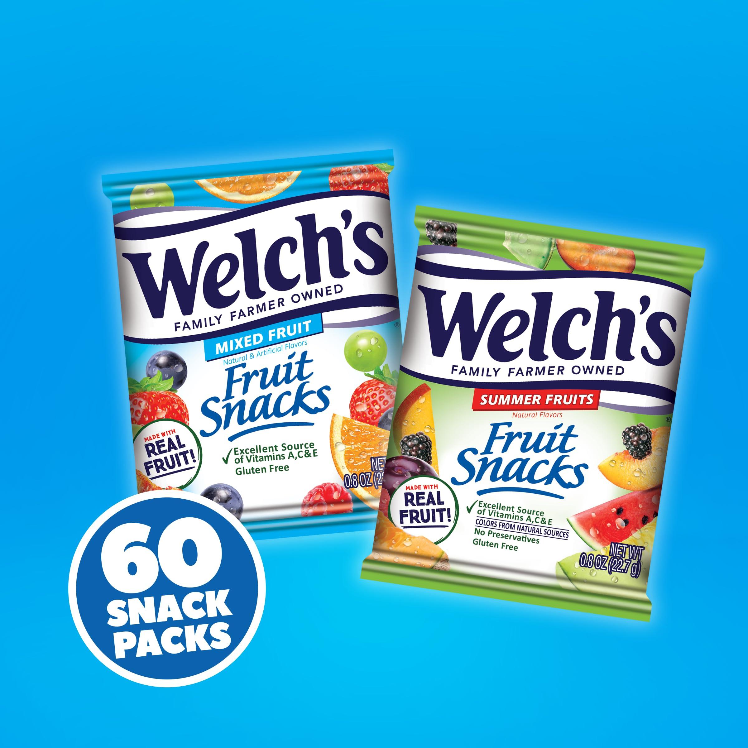 Welch’s Fruit Snacks Welch\'s Fruit Snacks, Mixed Fruit & Summer Fruits Variety Pack, Perfect for Valentine\'s Day, Bulk Pack, Gluten Free, Individual Single Serve Bags, 0.8 oz (Pack of 60)